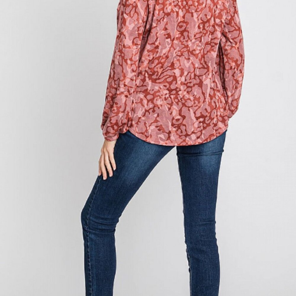 Geegee Plus Self Tie Multi Print Long Sleeve Top - image 5